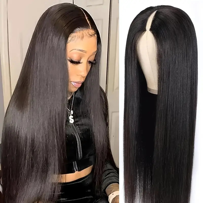 European and American popular front lace wig black women's mid split long straight hair fluffy natural fashion daily full hair set