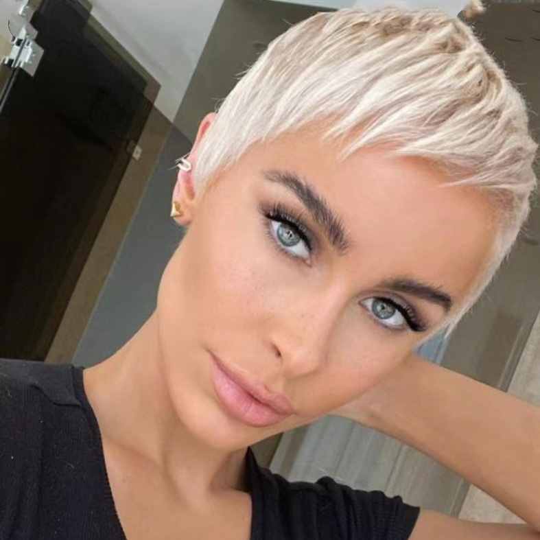 2023 New European and American Wig Women's Short Hair Golden Full Head Cover High Temperature Silk Fiber Wig Cover in Stock 2023 New European and American Wig Women's Short Hair Golden Full Head Cover High Temperature Silk Fiber Wig Cover in Stock