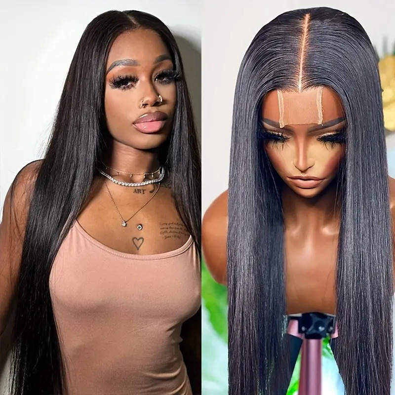 Front lace wig Amazon black women's split long straight hair fluffy natural fashion full hair set wholesale hair replacement