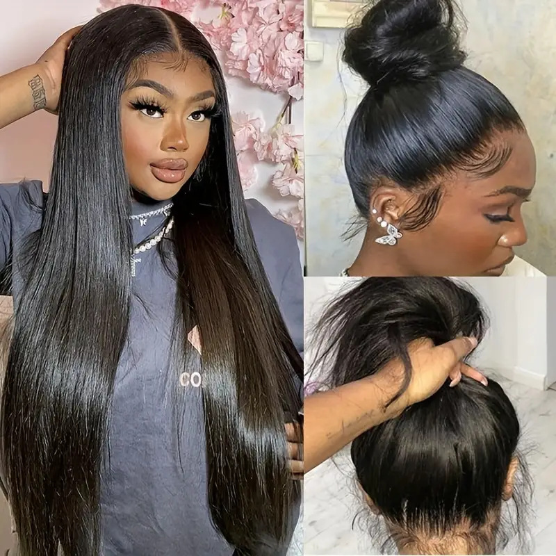 Cross border lace wig black women's mid length straight hair fluffy natural fashion full hair set in stock for Europe and America