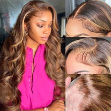 Human Hair Wig 13 * 4 lace front wigs P4/27 body wave human hair natural and realistic