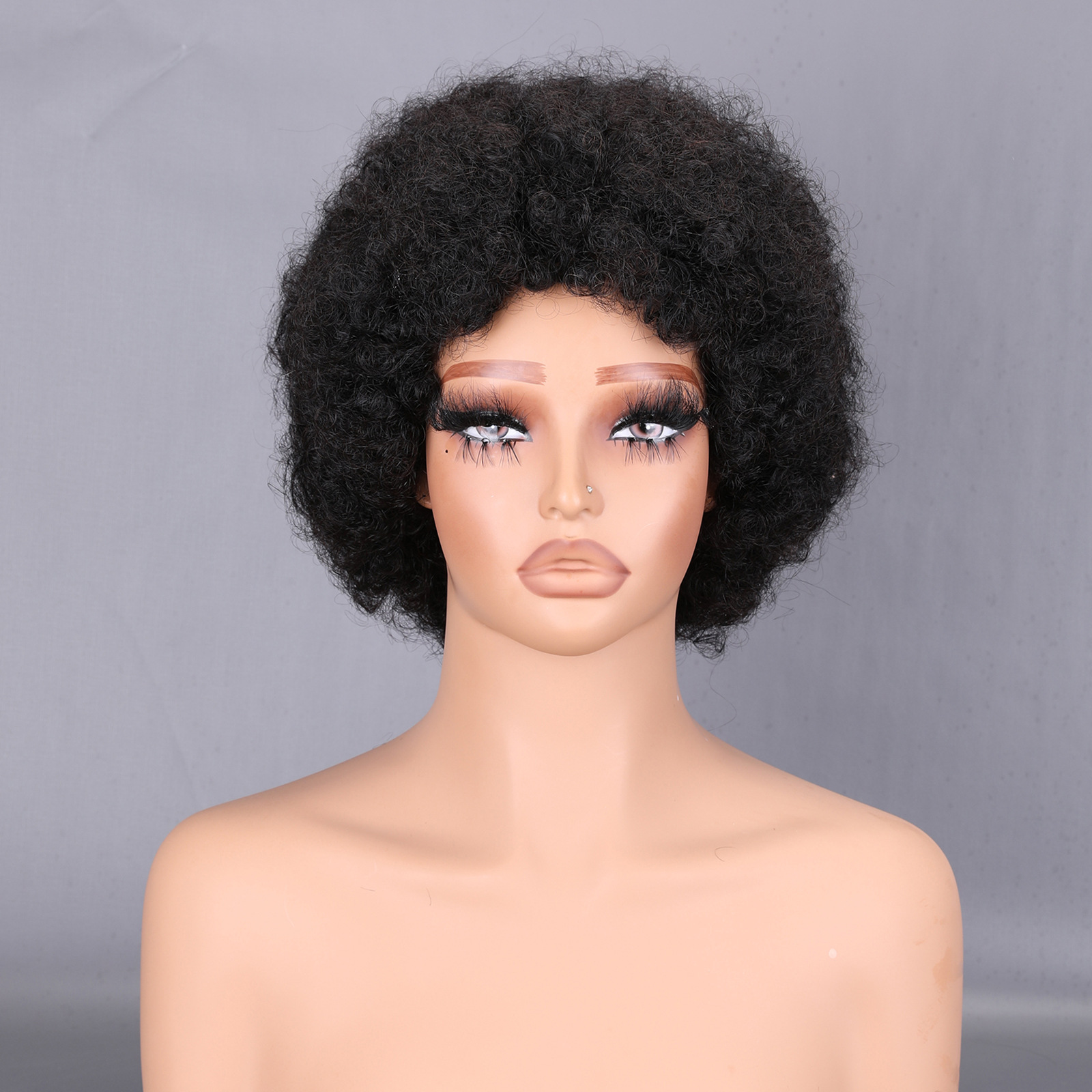 Amazon Headset Explosion Head Real Hair Wig Black Wig Set High Quality Cross border African Short Curly Hair