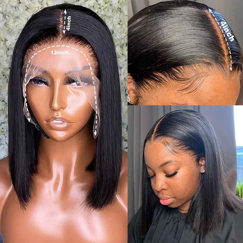 13 * 4 front lace real hair headband, bob hairstyle, Amazon cross-border popular real wig headband, straight bone heating