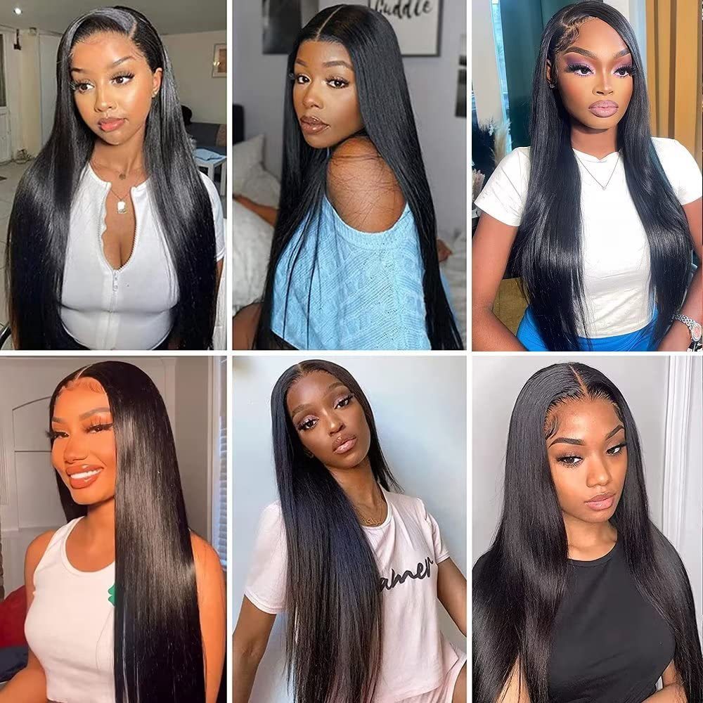13 * 6 lace wig real black straight hair, mid split long straight hair, front lace wig full head cover, Amazon hot sale