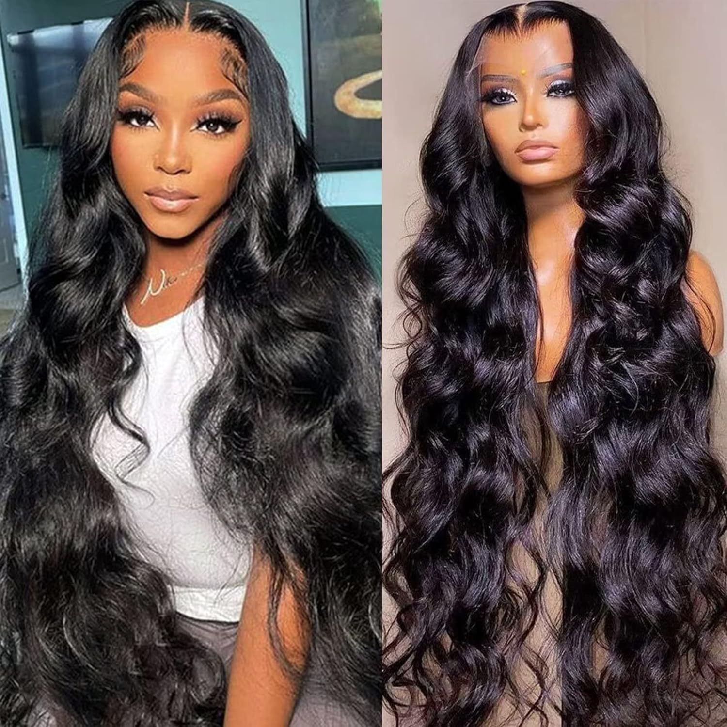 13 * 4 lace real hair wig wholesale, natural black big wave headband, Amazon hot selling, European and American foreign trade BODY