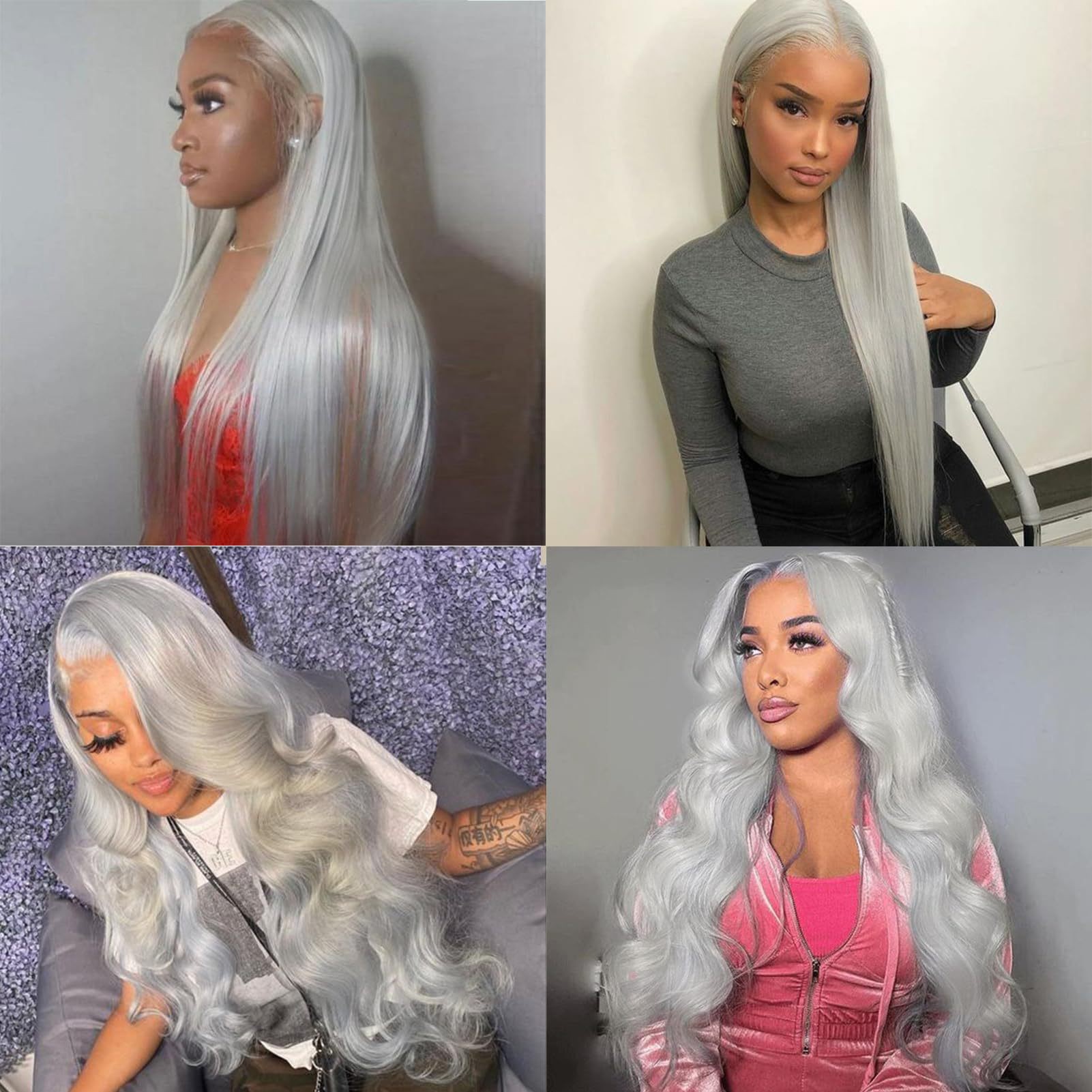 13 * 4 lace real hair wig set, silver gray long hair, Amazon AliExpress manufacturer direct sales real hair set