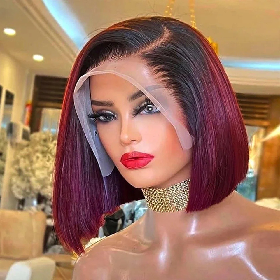 13 * 4 bob real hair wig headband human hair BOBwig brown burgundy wig