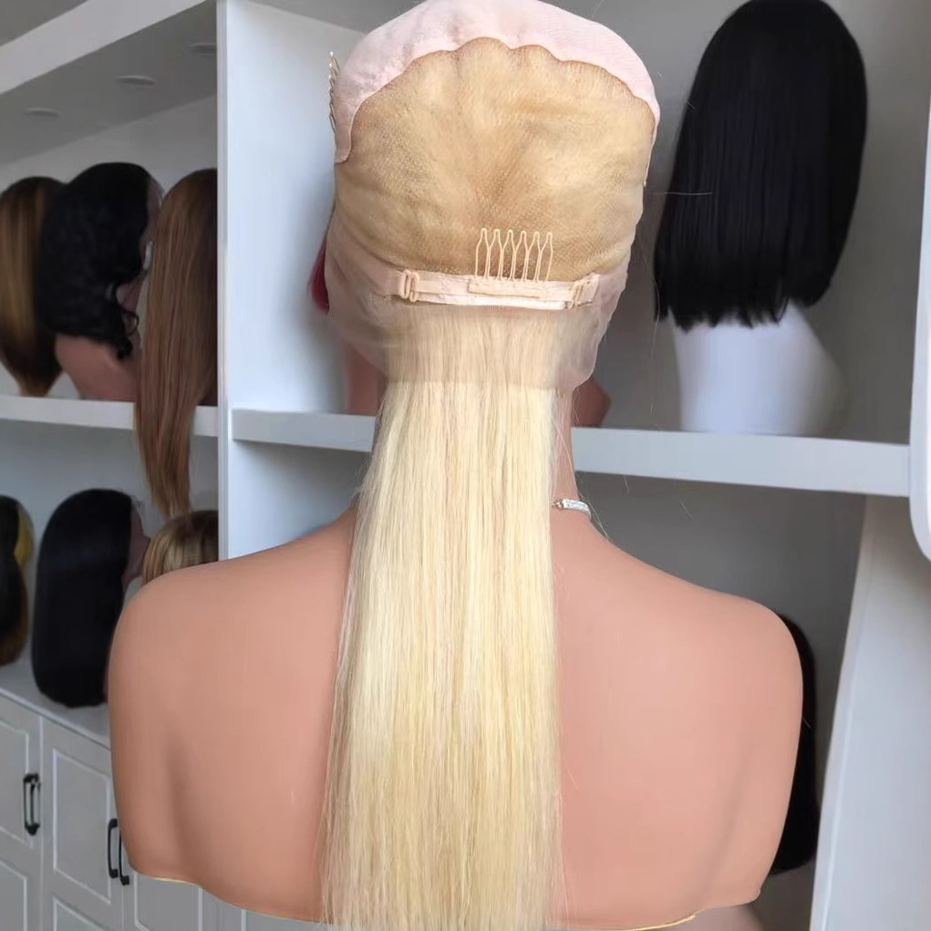 Cross border wig pure hand hook real person headband full lace wig long straight hair headband full lace white gold