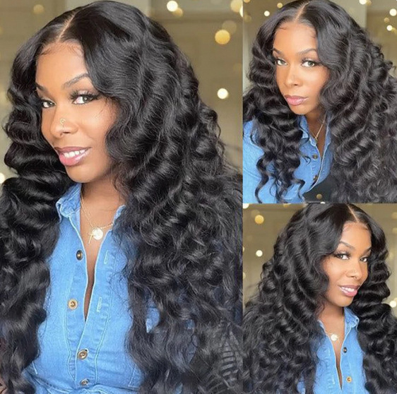 13 * 4 lace real hair wig deepwave headband cross-border European and American black long curly hair manufacturer in stock