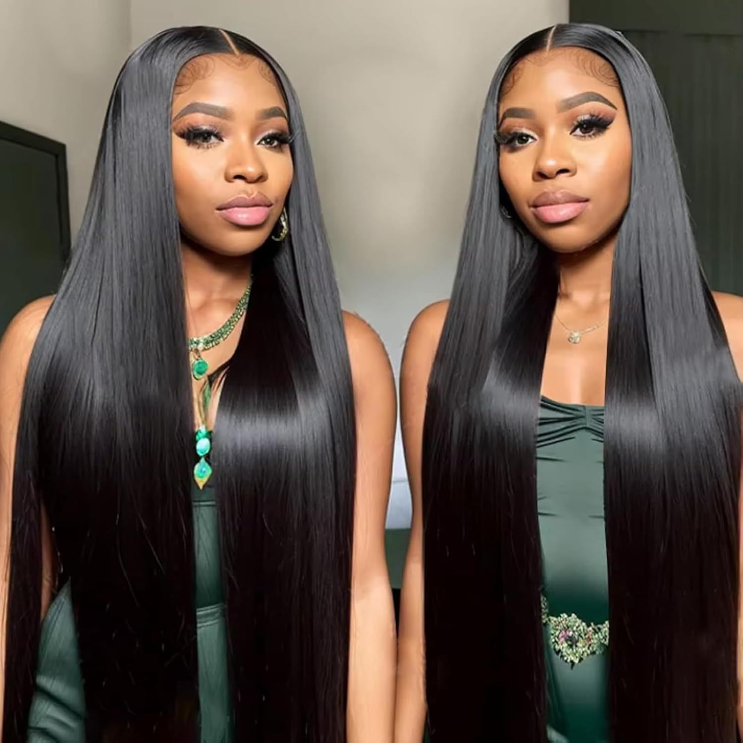 13 * 4 Amazon hot selling European and American full head wig, real human hair, natural black long straight hair, factory direct sales, straight hair
