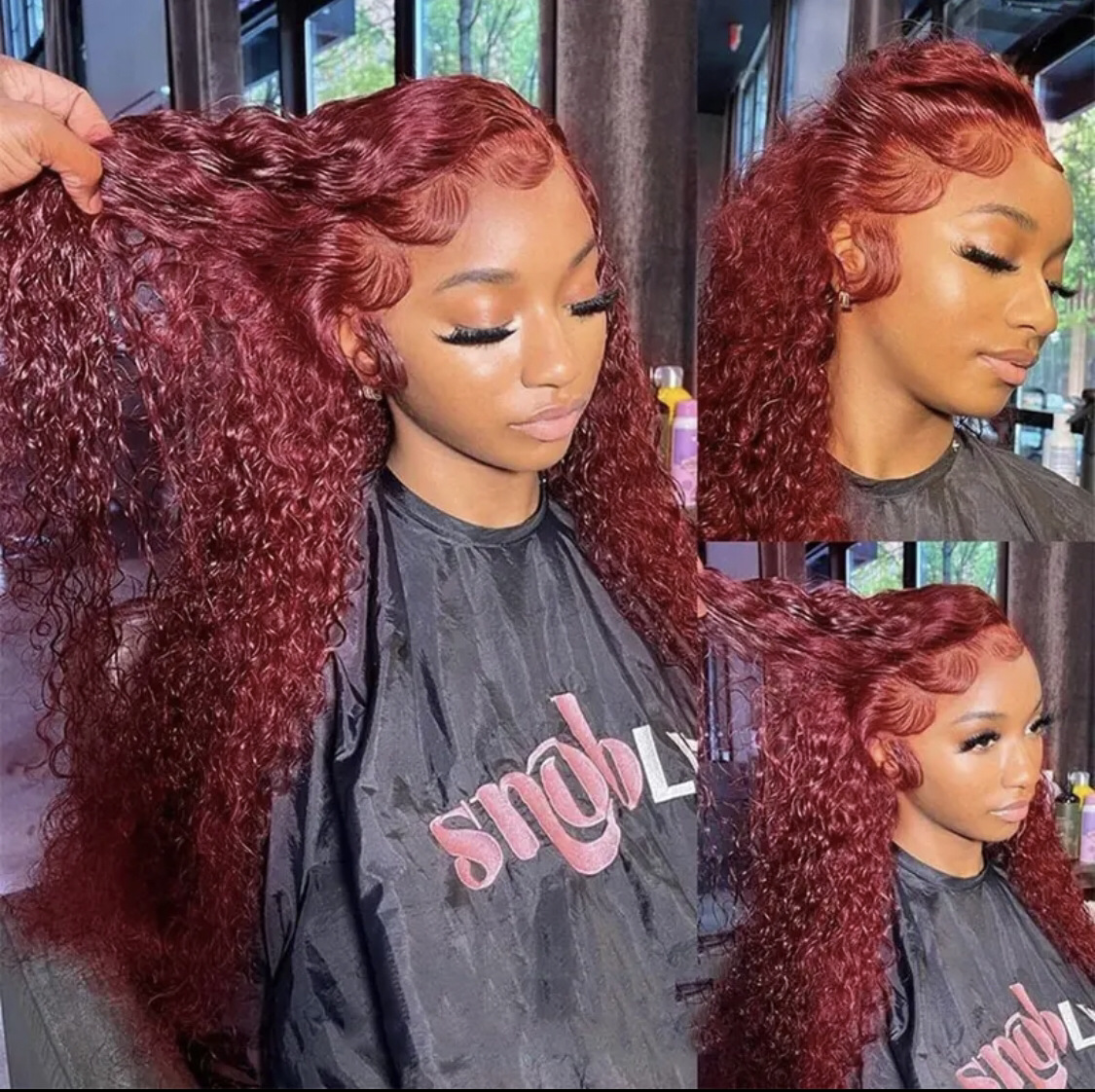 13 * 4 lace 99j water wave, burgundy curly real hair wig, headband, human hai