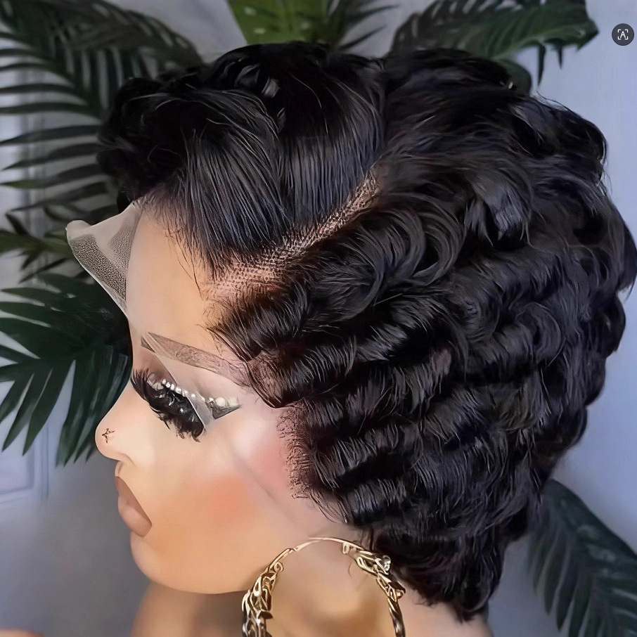Curly Pixie Cut Front Wigs Human Hair Front Lace Human Hair Wig Headset