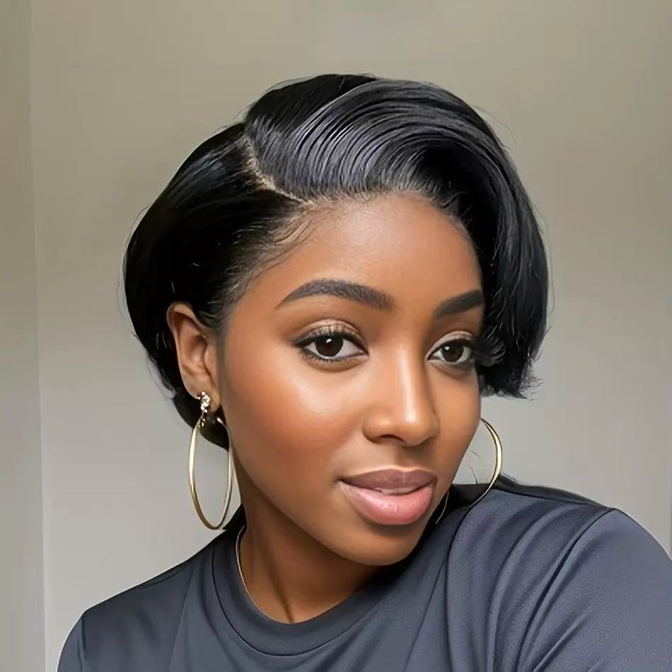 Foreign trade full human hair wig headband 13x4 spliced front lace bob bob short straight wig natural style short hair