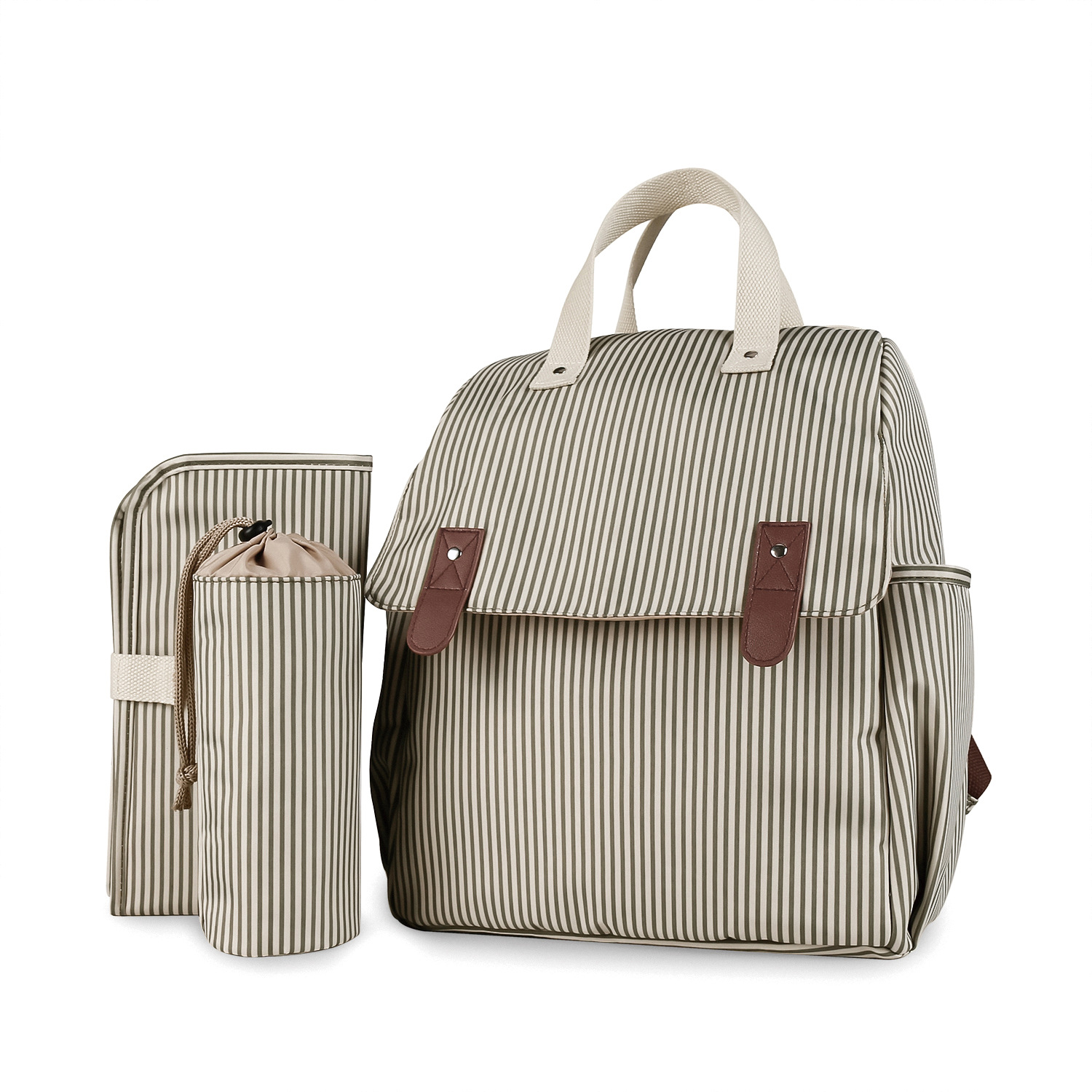 Striped dual shoulder single shoulder mommy bag with urine pad, independent bottle bag, multifunctional mommy bag, mother and baby travel stroller bag
