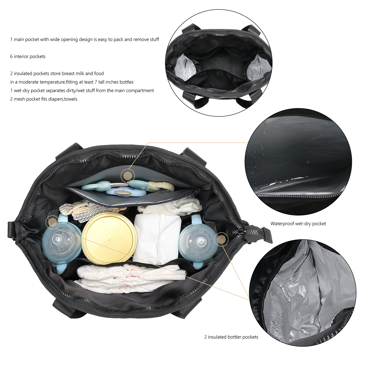 PU leather one shoulder hand-held mommy bag, baby travel supplies storage, bottle insulation, waterproof mommy storage bag PU leather one shoulder hand-held mommy bag, baby travel supplies storage, bottle insulation, waterproof mommy storage bag