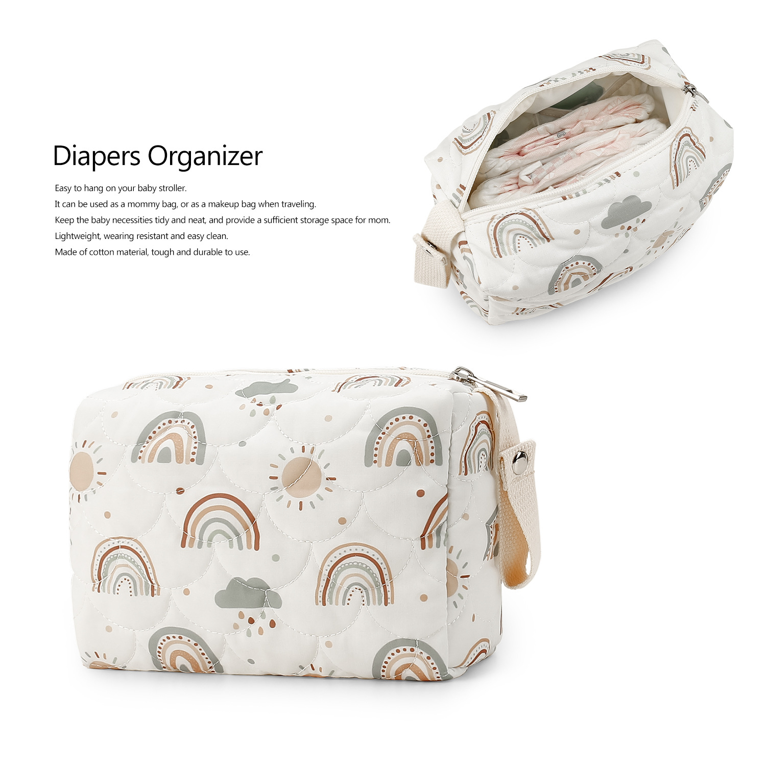 Ins printed Korean diaper storage bag, baby toiletries, diapers, outdoor storage hanging bag