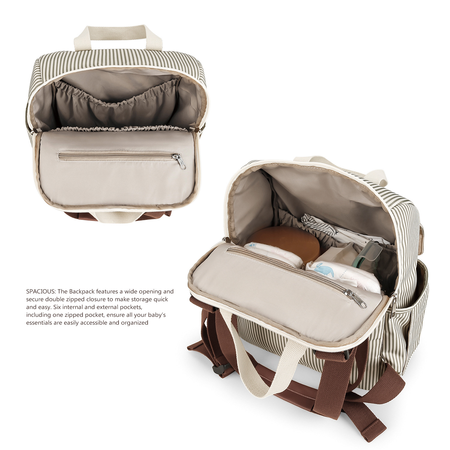 Striped dual shoulder single shoulder mommy bag with urine pad, independent bottle bag, multifunctional mommy bag, mother and baby travel stroller bag Striped dual shoulder single shoulder mommy bag with urine pad, independent bottle bag, multifunctional mommy bag, mother and baby travel stroller bag