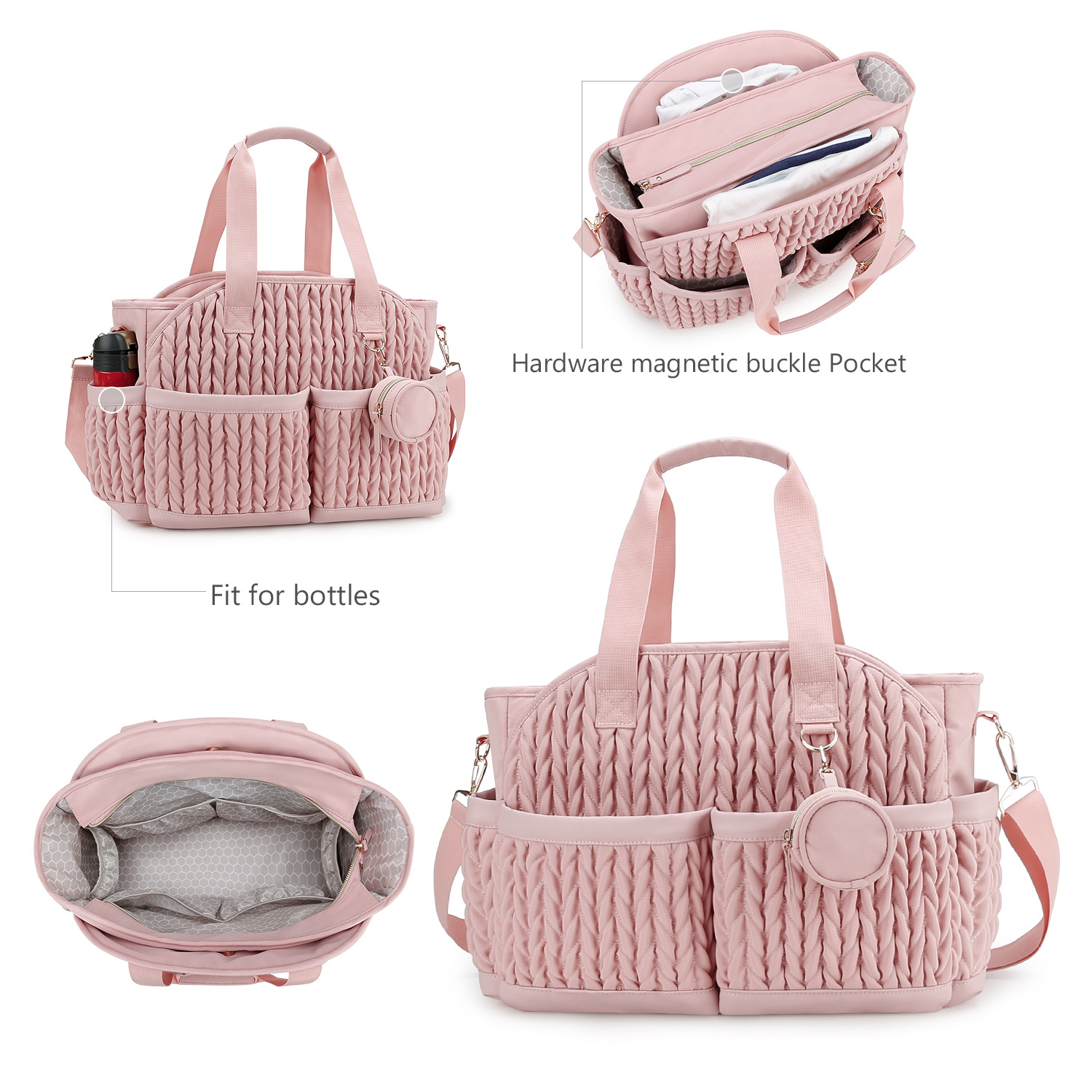 2025 New Quilted Mommy Bag One Shoulder Handheld Storage Bag Waterproof Fabric Insulated Diaper for Mother and Baby Travel