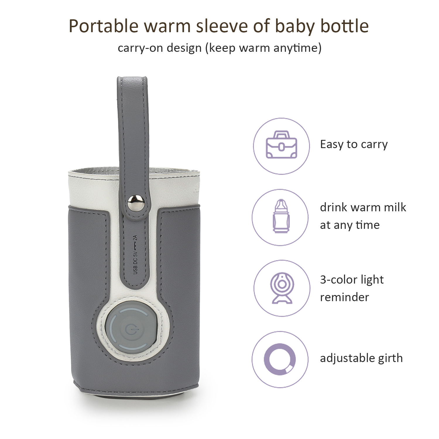 Warmer bag, warm milk, foreskin leather, three speed adjustable heating bottle bag, car portable constant temperature heating cup cover
