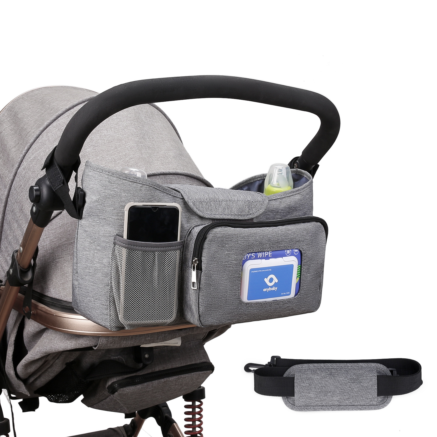 Baby stroller bag, outdoor stroller storage bag for mother and baby travel, single shoulder mommy bag, wet wipes, paper drawing function, insulation