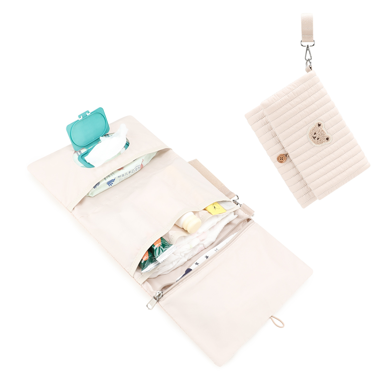 Foldable mother and baby travel storage bag, hanging multifunctional packaging and organizing bag, pure cotton multi compartment storage bag