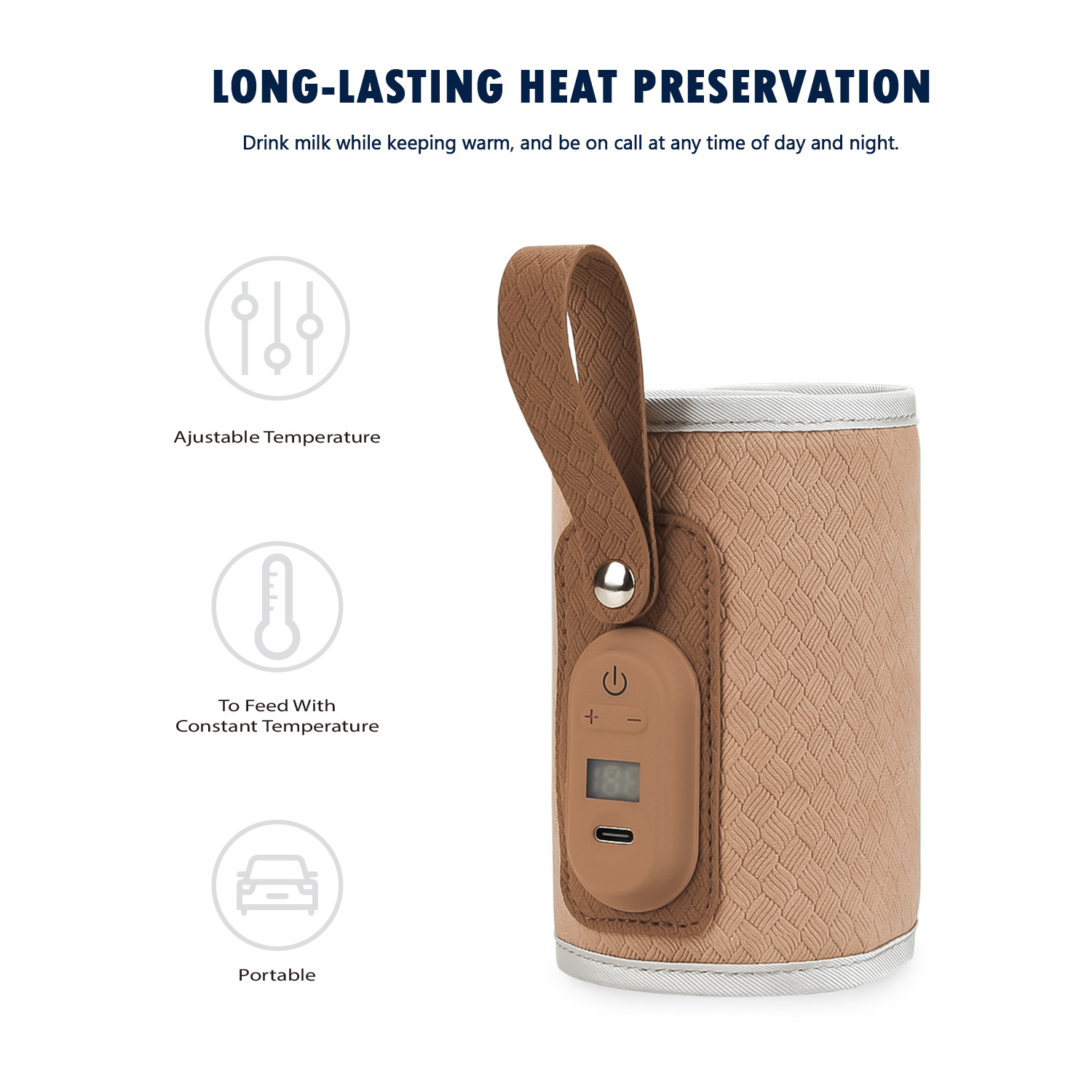 Insulated bottle bag for outdoor travel, mother and baby constant temperature mommy bag, portable USB temperature adjustable bottle, warm milk bag