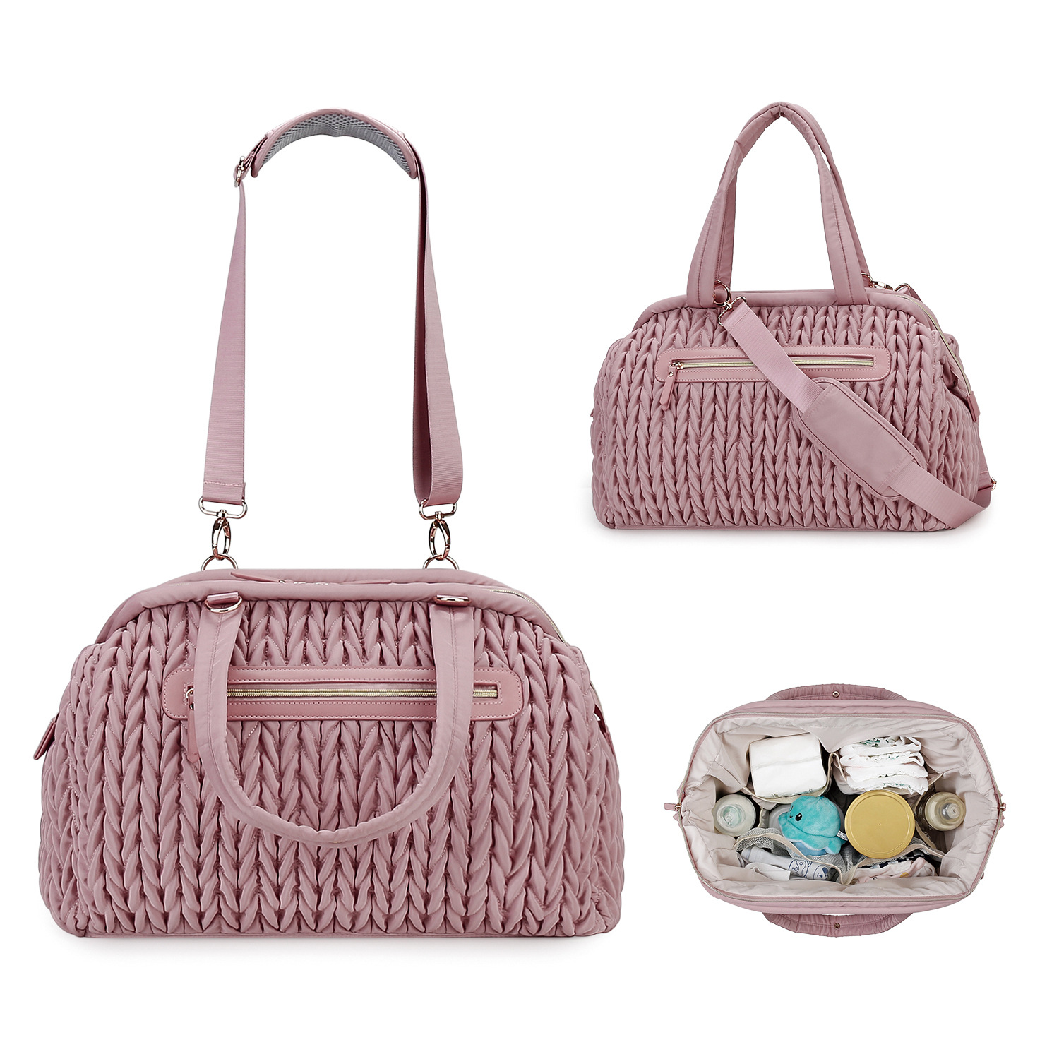 Quilted Fried Dough Twists Craft Mommy Bag Handheld One Shoulder Baby Mother Bag Large Capacity Waterproof Insulating Baby Bottle Mother Baby Bag