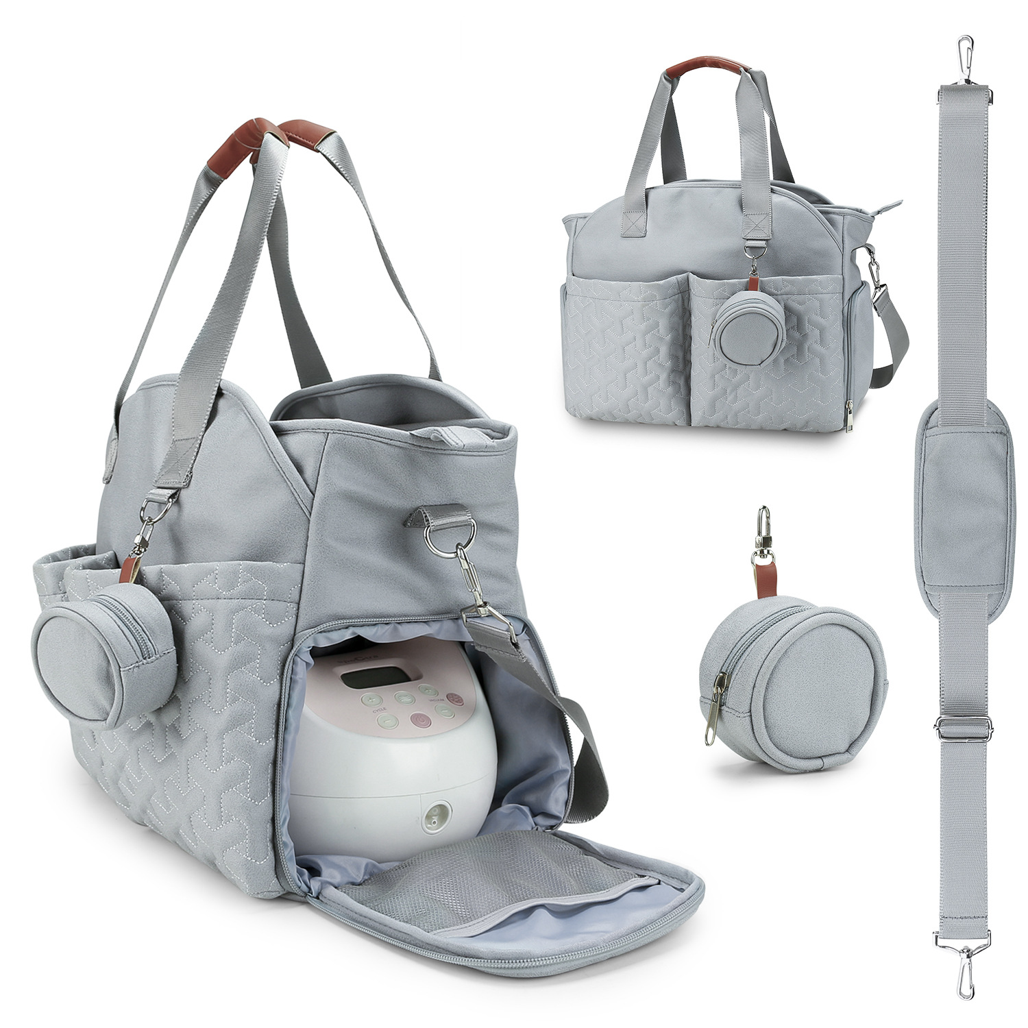 Breast pump bag, one shoulder hand-held mommy bag with nipple bag, large capacity multi-functional mommy bag for mother and baby travel