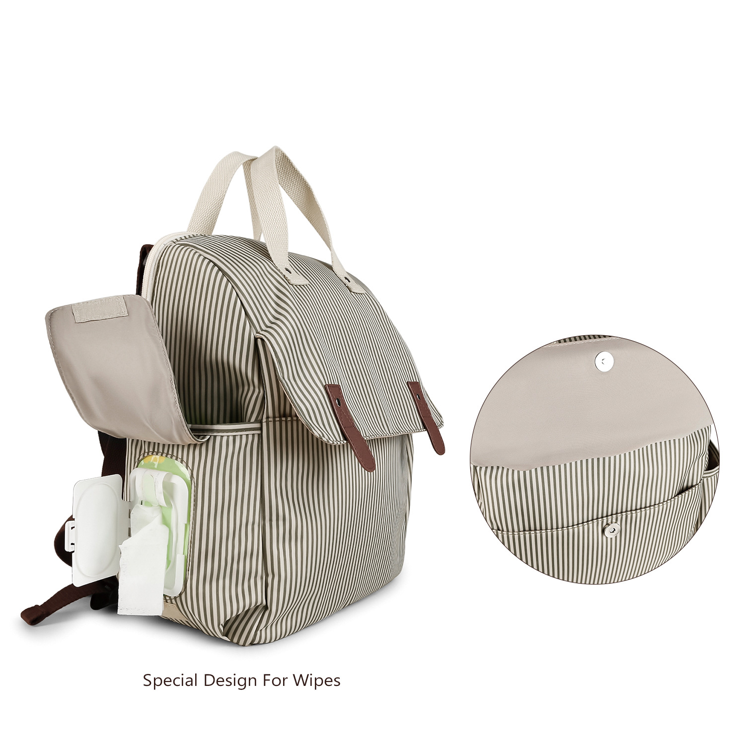 Striped dual shoulder single shoulder mommy bag with urine pad, independent bottle bag, multifunctional mommy bag, mother and baby travel stroller bag Striped dual shoulder single shoulder mommy bag with urine pad, independent bottle bag, multifunctional mommy bag, mother and baby travel stroller bag