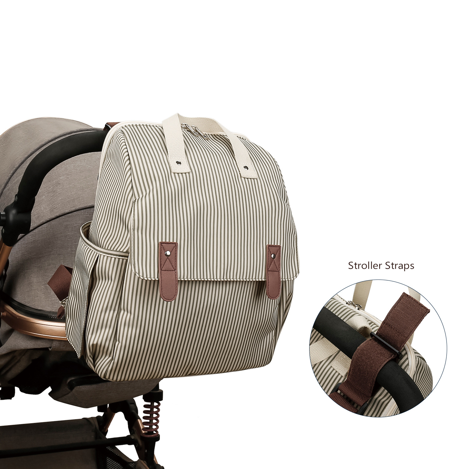 Striped dual shoulder single shoulder mommy bag with urine pad, independent bottle bag, multifunctional mommy bag, mother and baby travel stroller bag Striped dual shoulder single shoulder mommy bag with urine pad, independent bottle bag, multifunctional mommy bag, mother and baby travel stroller bag