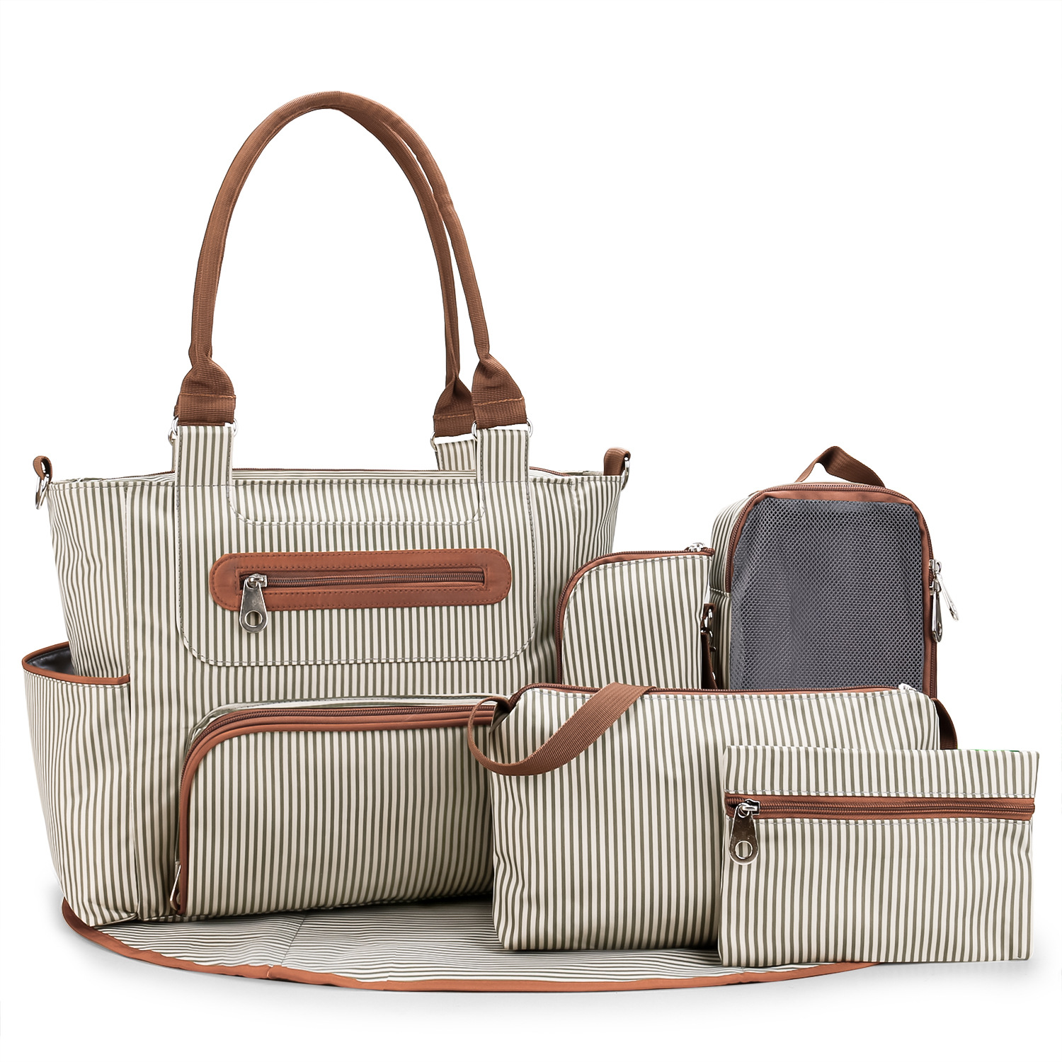 7-piece set of mom bag, handbag, multifunctional large capacity mom bag, mother and baby diaper bag, outdoor handbag
