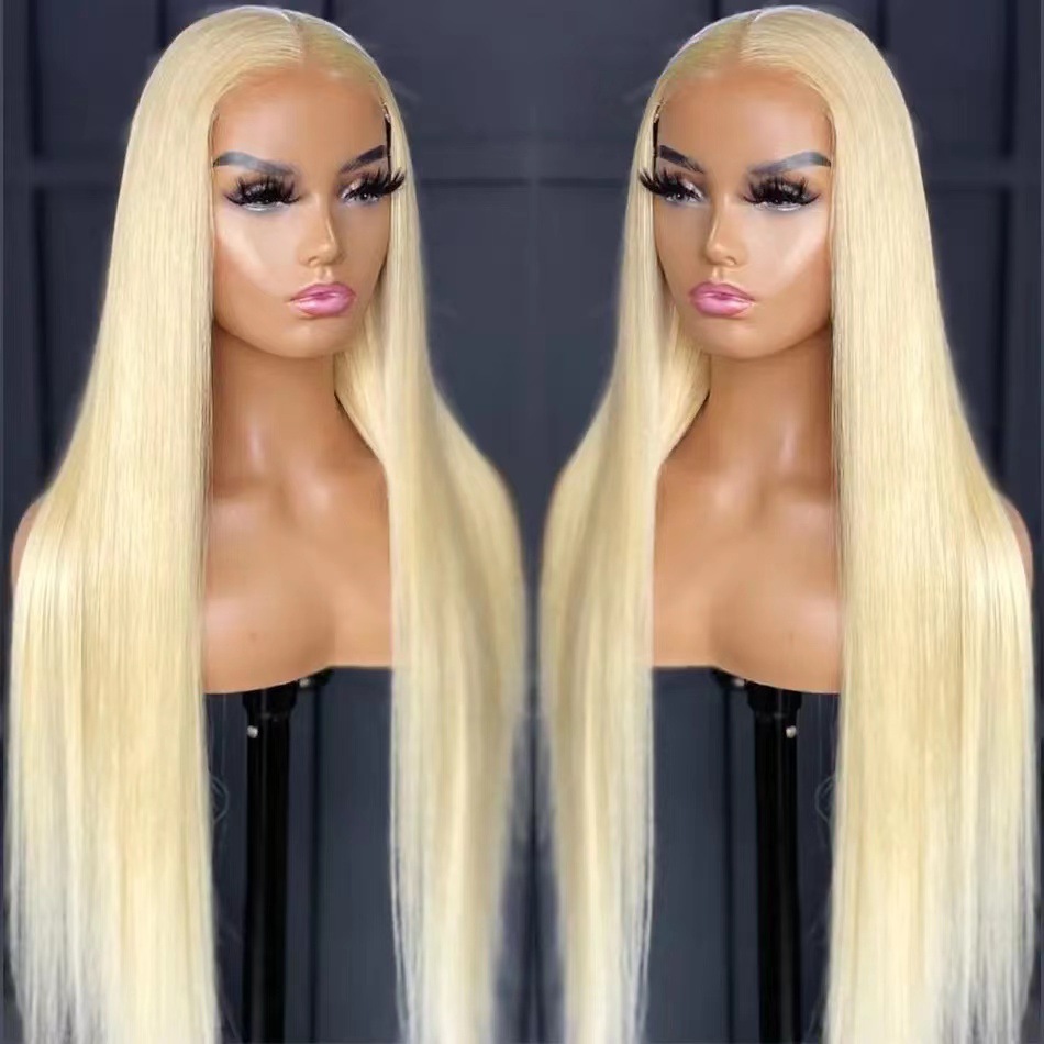 International station promotes new wig with lace front, long straight hair, African women's wig headband, light gold lace hair