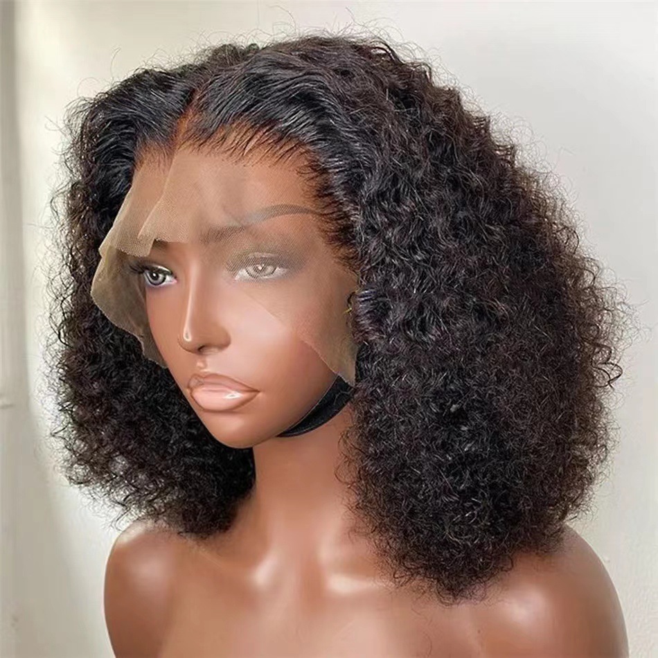 Foreign trade Amazon women's wig front lace small roll afro curl bob wig headband human hair