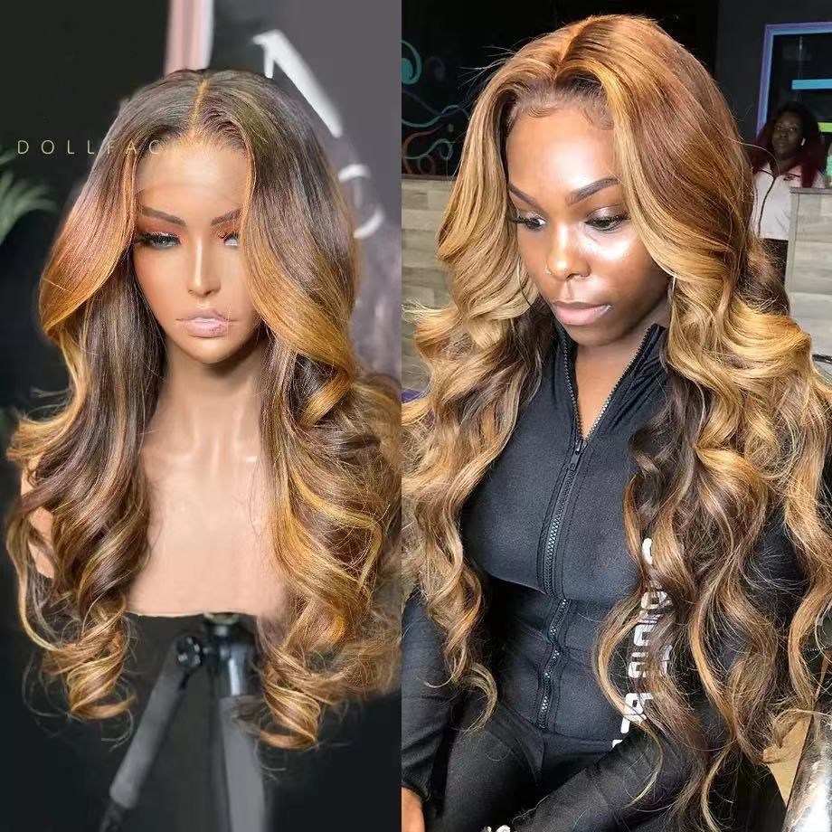 European and American wigs, long curly hair, long straight hair, black brown gradient color, cross-border supply, full head covers for women, realistic and breathable