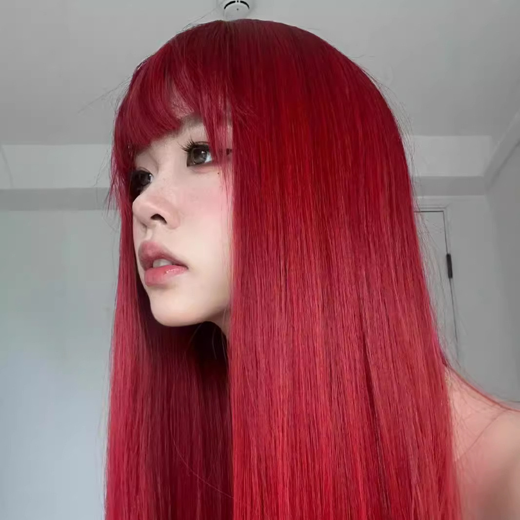 Wig Female Red Long Straight Hair Simulated Round Face Daily Natural Fluffy Sweet Internet Celebrity Summer Full Headset Long Hair Wig Female Red Long Straight Hair Simulated Round Face Daily Natural Fluffy Sweet Internet Celebrity Summer Full Headset Long Hair