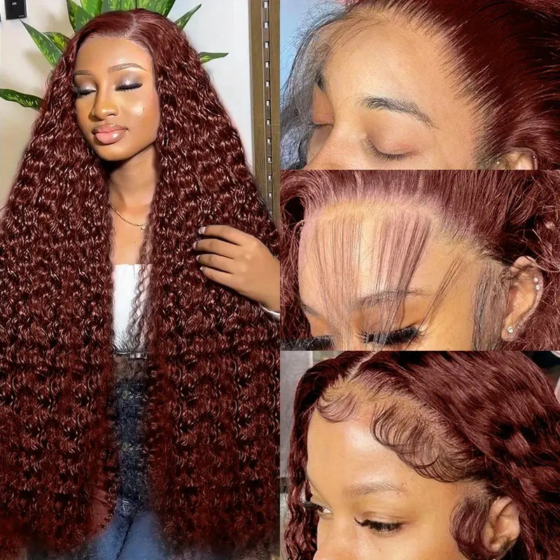 Cross border European and American Fashion Front Lace 13 * 4 Lace Wig African Hot Selling Wine Red Small Winding Tube Long Curly Hair