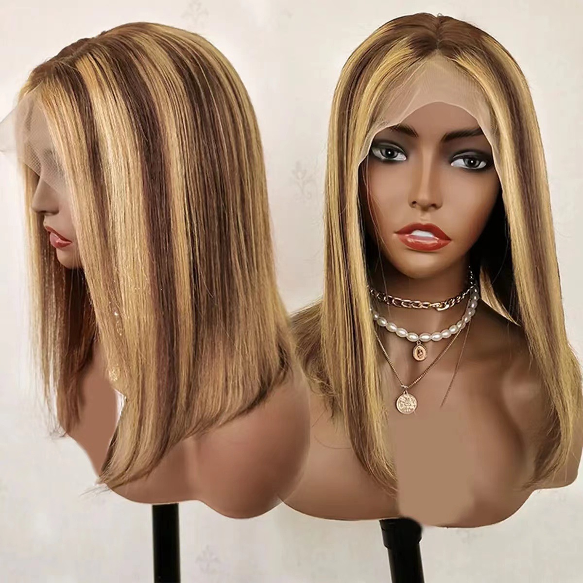 2024 Hot selling New Wig Front Lace European and American BOBO Head Wig Women's Middle Split Short Straight Lace Wig