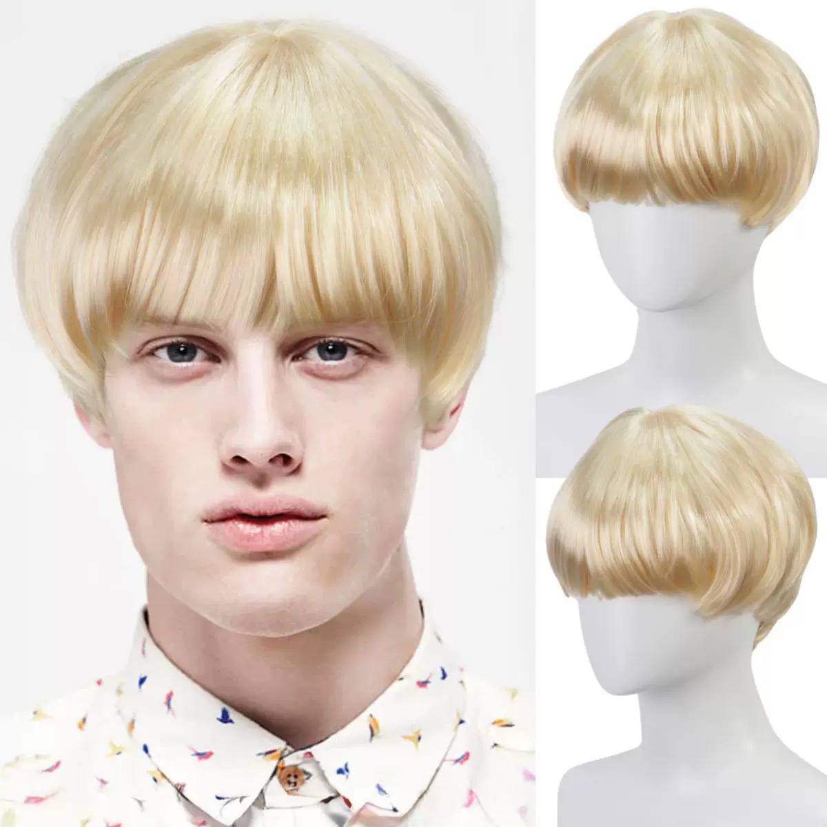 Cross border men's wigs from Europe and America, three color short hair, wavy hair, mushroom head, naturally fluffy and versatile. In stock manufacturer