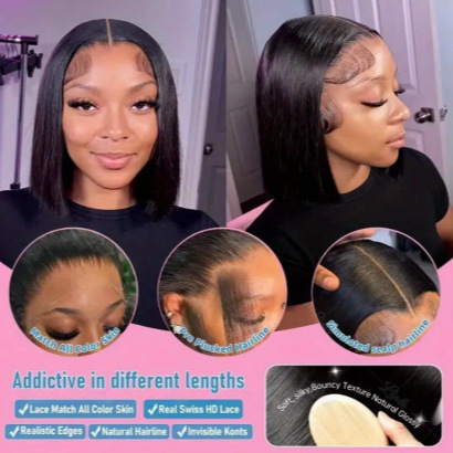 Cross border TEMU hot selling 13 * 4 high-definition transparent short straight hair front lace Bob wig synthetic full head cover manufacturer Cross border TEMU hot selling 13 * 4 high-definition transparent short straight hair front lace Bob wig synthetic full head cover manufacturer