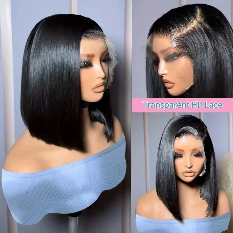 Cross border TEMU hot selling 13 * 4 high-definition transparent short straight hair front lace Bob wig synthetic full head cover manufacturer