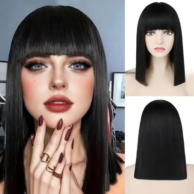 Foreign trade wig with short straight hair, wavy hair, synthetic fiber wig, simulated human hair, Amazon popular item, overseas exclusive manufacturer Foreign trade wig with short straight hair, wavy hair, synthetic fiber wig, simulated human hair, Amazon popular item, overseas exclusive manufacturer