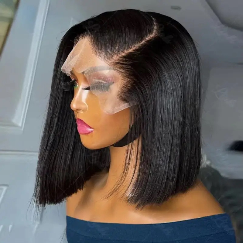 Cross border TEMU hot selling 13 * 4 high-definition transparent short straight hair front lace Bob wig synthetic full head cover manufacturer Cross border TEMU hot selling 13 * 4 high-definition transparent short straight hair front lace Bob wig synthetic full head cover manufacturer