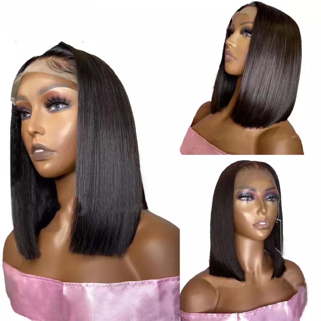 Front lace wig, wig, women's short hair, bobo hair, African new product, lace short hair, inner buckle, straight hair, collarbone, found in stock