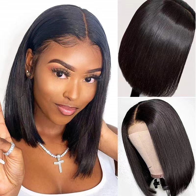 Amazon's new product, European and American wig, women's short straight hair, split black bob headband, short straight hair wig headband Amazon's new product, European and American wig, women's short straight hair, split black bob headband, short straight hair wig headband