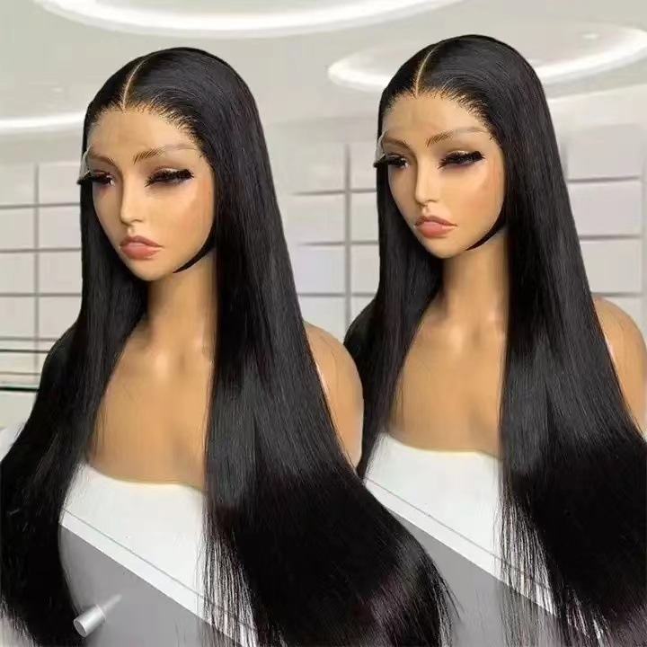 Front lace wig full head cover long straight hair 4 * 4 lace front wig European and American wig long straight hair in stock