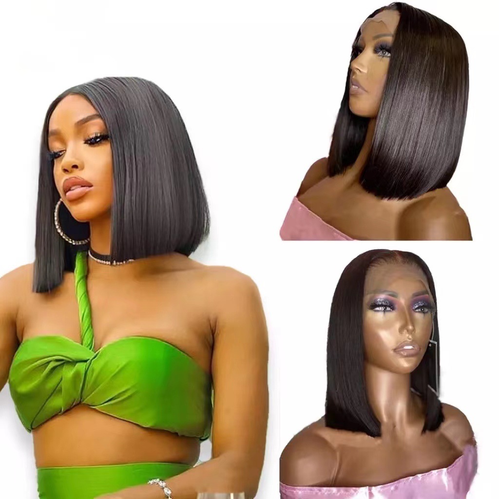 Front lace wig, wig, women's short hair, bobo hair, African new product, lace short hair, inner buckle, straight hair, collarbone, found in stock Front lace wig, wig, women's short hair, bobo hair, African new product, lace short hair, inner buckle, straight hair, collarbone, found in stock