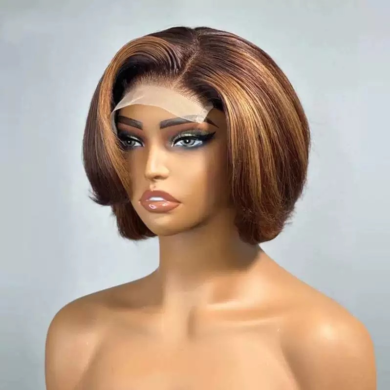 Cross border European and American wigs, women's synthetic headbands, front lace wigs, bob hair, short curly hair, dyed