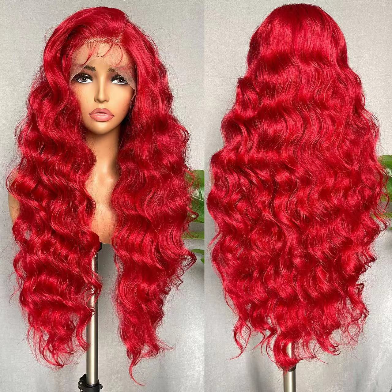 New lace wig with red long curly hair and large wavy canopy, lace hair cover, hot selling on AliExpress, in stock for dropshipping
