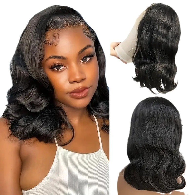 Cross border popular European and American wig women's front lace wig black short curly hair big wave synthetic full head cover wigs Cross border popular European and American wig women's front lace wig black short curly hair big wave synthetic full head cover wigs