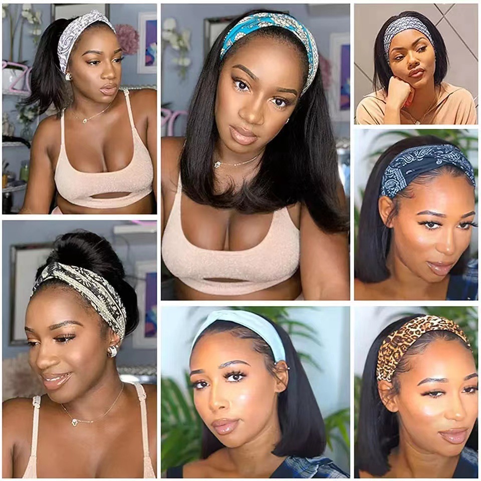Headscarf wig, European and American women's wig, inner buckle, bob head, short straight hair, short hairband, synthetic high-temperature silk wig Headscarf wig, European and American women's wig, inner buckle, bob head, short straight hair, short hairband, synthetic high-temperature silk wig
